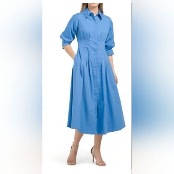 Elie Tahari Megan Markle Button Down French Blue Shirt  Midi Dress Sz 6 - Picture 16 of 16